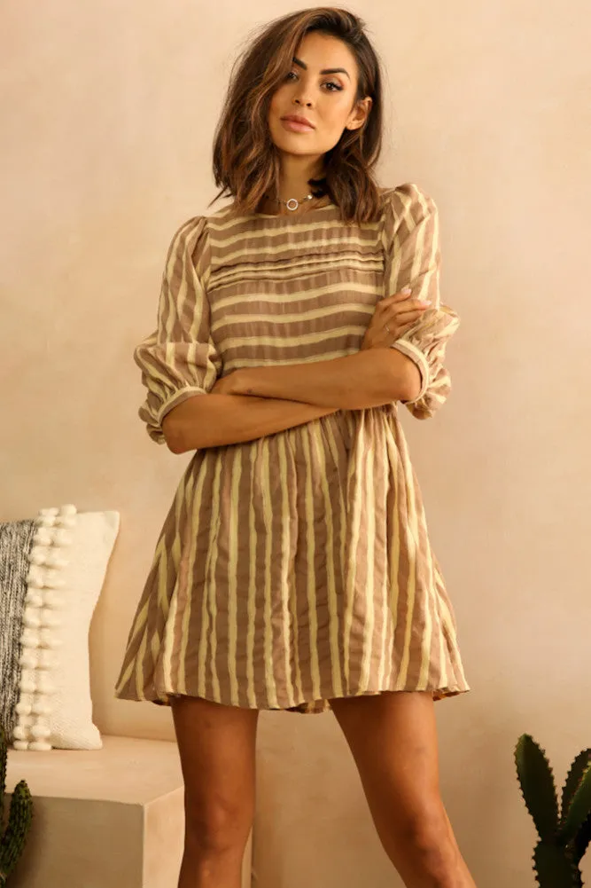 Flower Drum Dress Tan