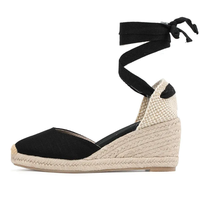 Handmade Lace-Up Gladiator Espadrille Wedge Heel Sandals