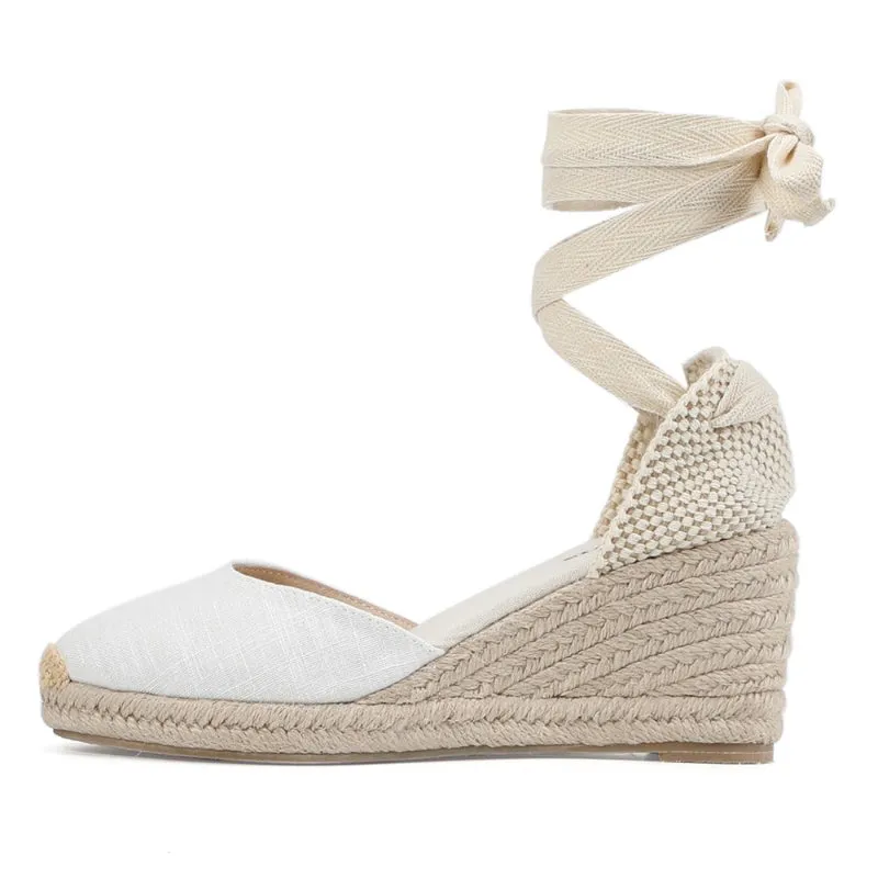 Handmade Lace-Up Gladiator Espadrille Wedge Heel Sandals