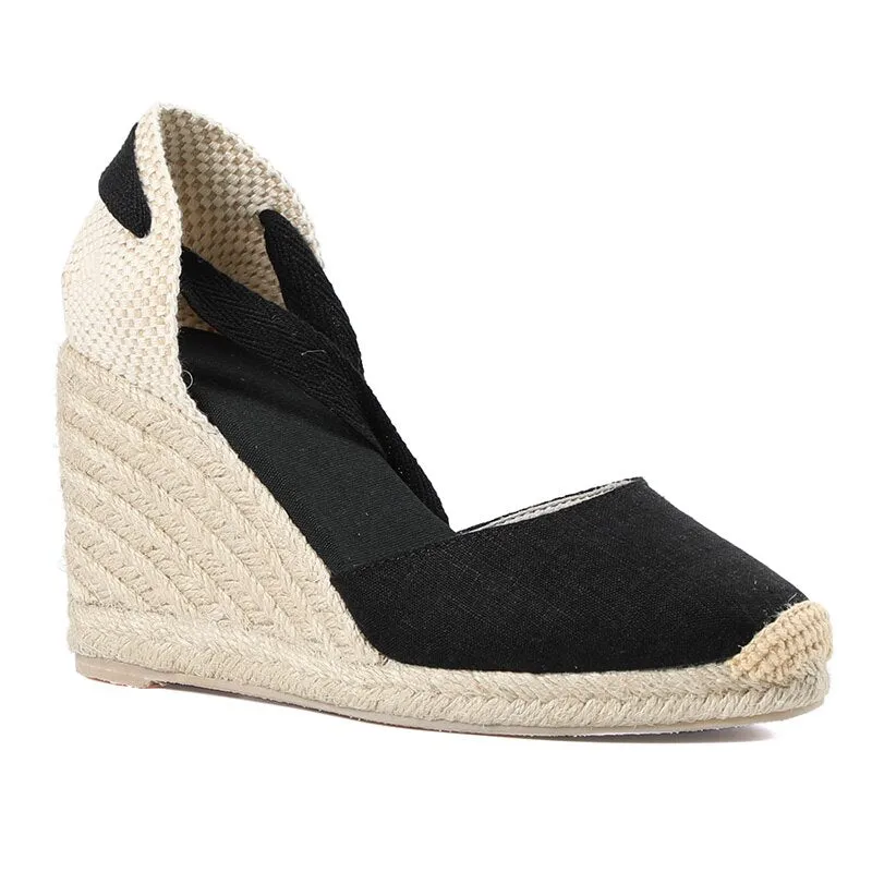 Handmade Lace-Up Gladiator Espadrille Wedge Heel Sandals