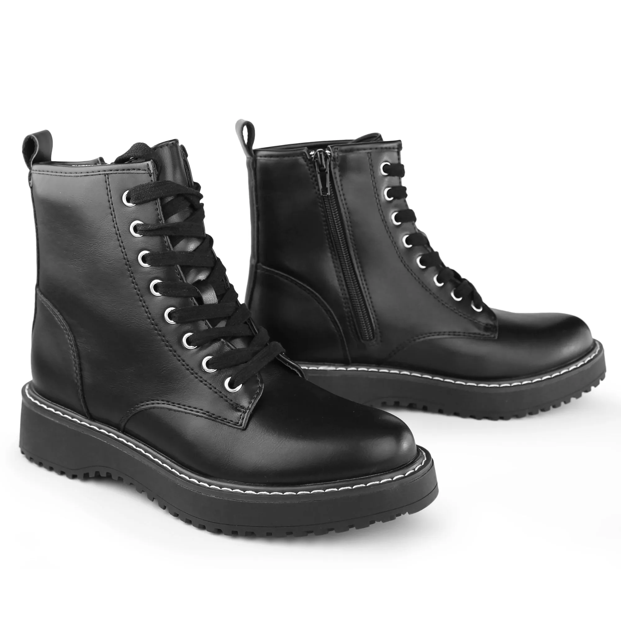Hawkwell Women's Combat Boots Side Zipper Lace up Ankle Booties