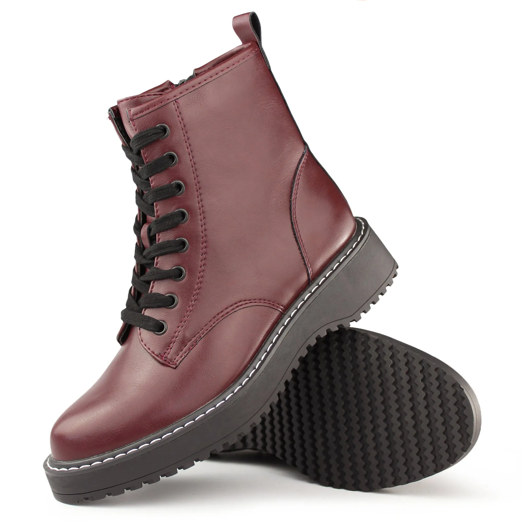 Hawkwell Women's Combat Boots Side Zipper Lace up Ankle Booties