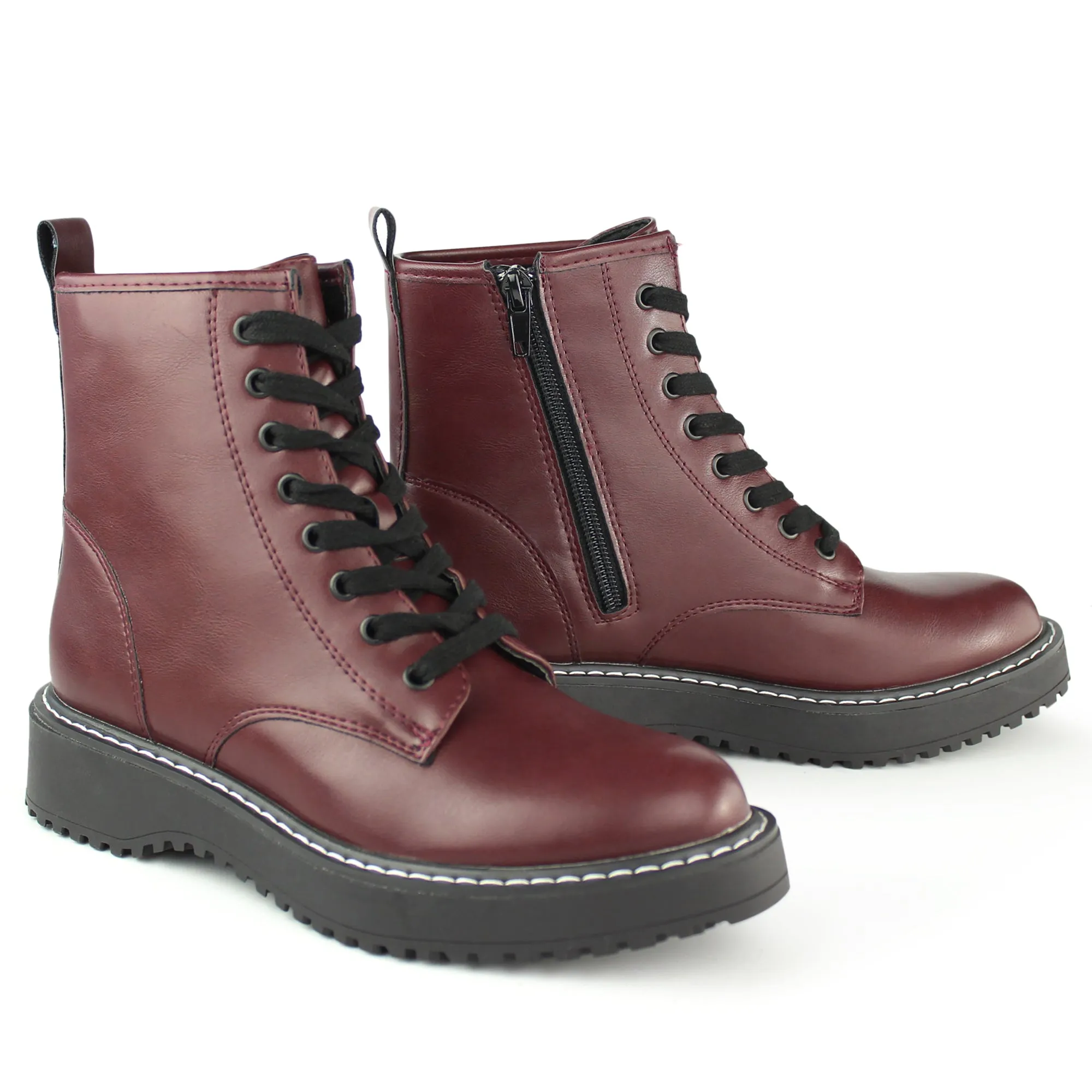 Hawkwell Women's Combat Boots Side Zipper Lace up Ankle Booties