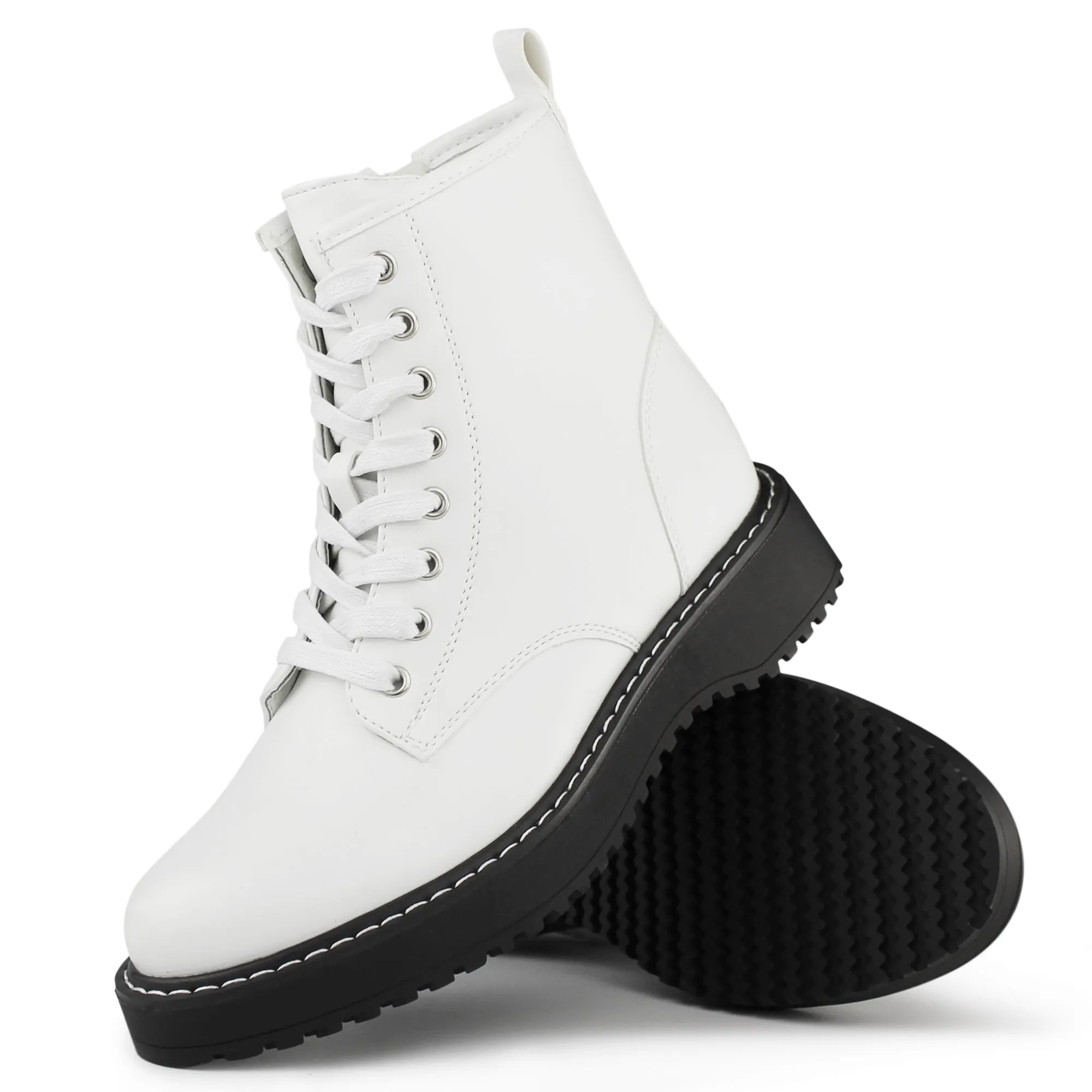 Hawkwell Women's Combat Boots Side Zipper Lace up Ankle Booties