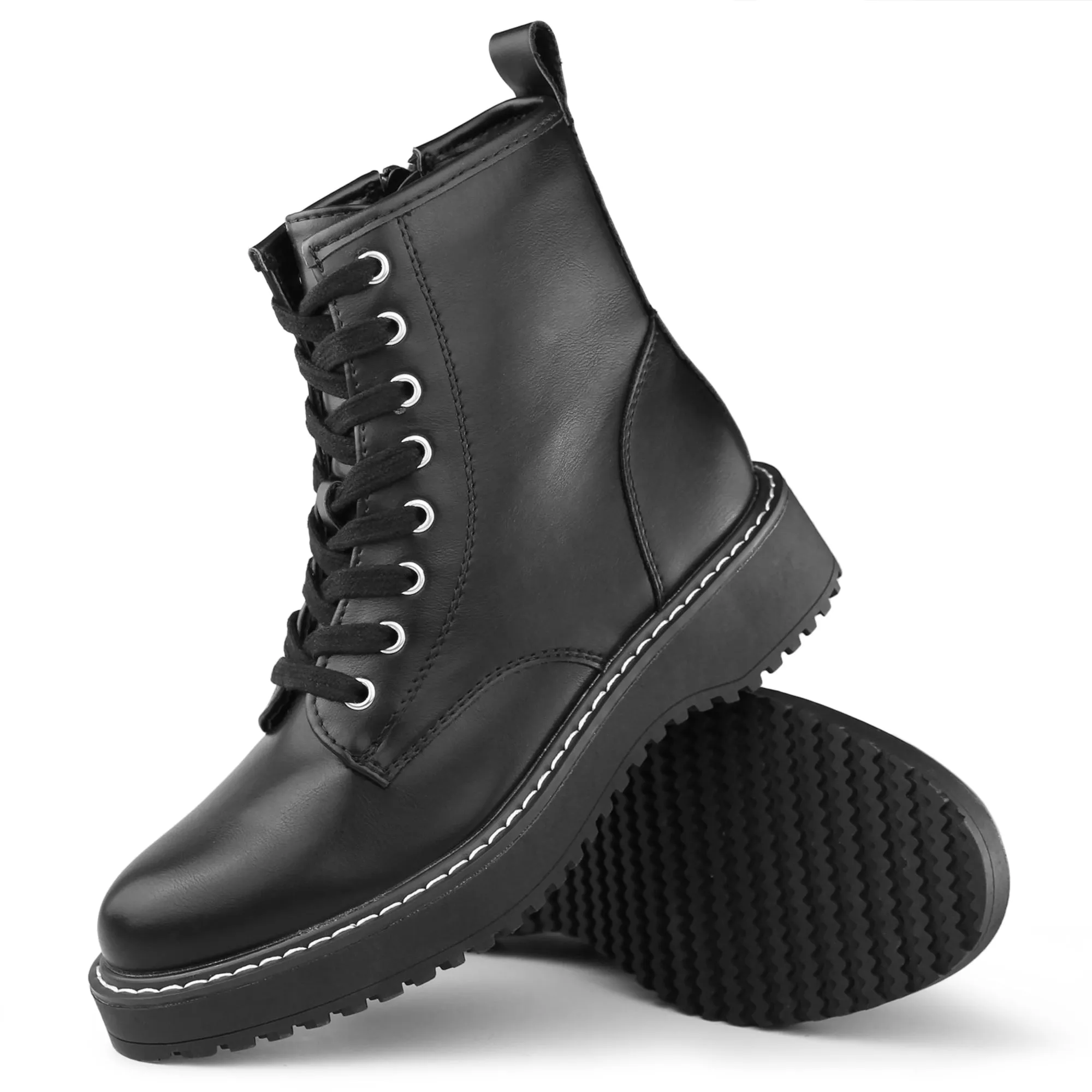 Hawkwell Women's Combat Boots Side Zipper Lace up Ankle Booties