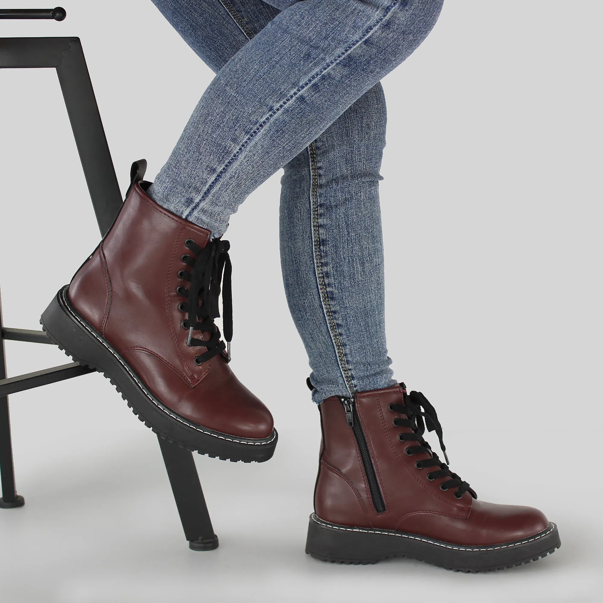 Hawkwell Women's Combat Boots Side Zipper Lace up Ankle Booties