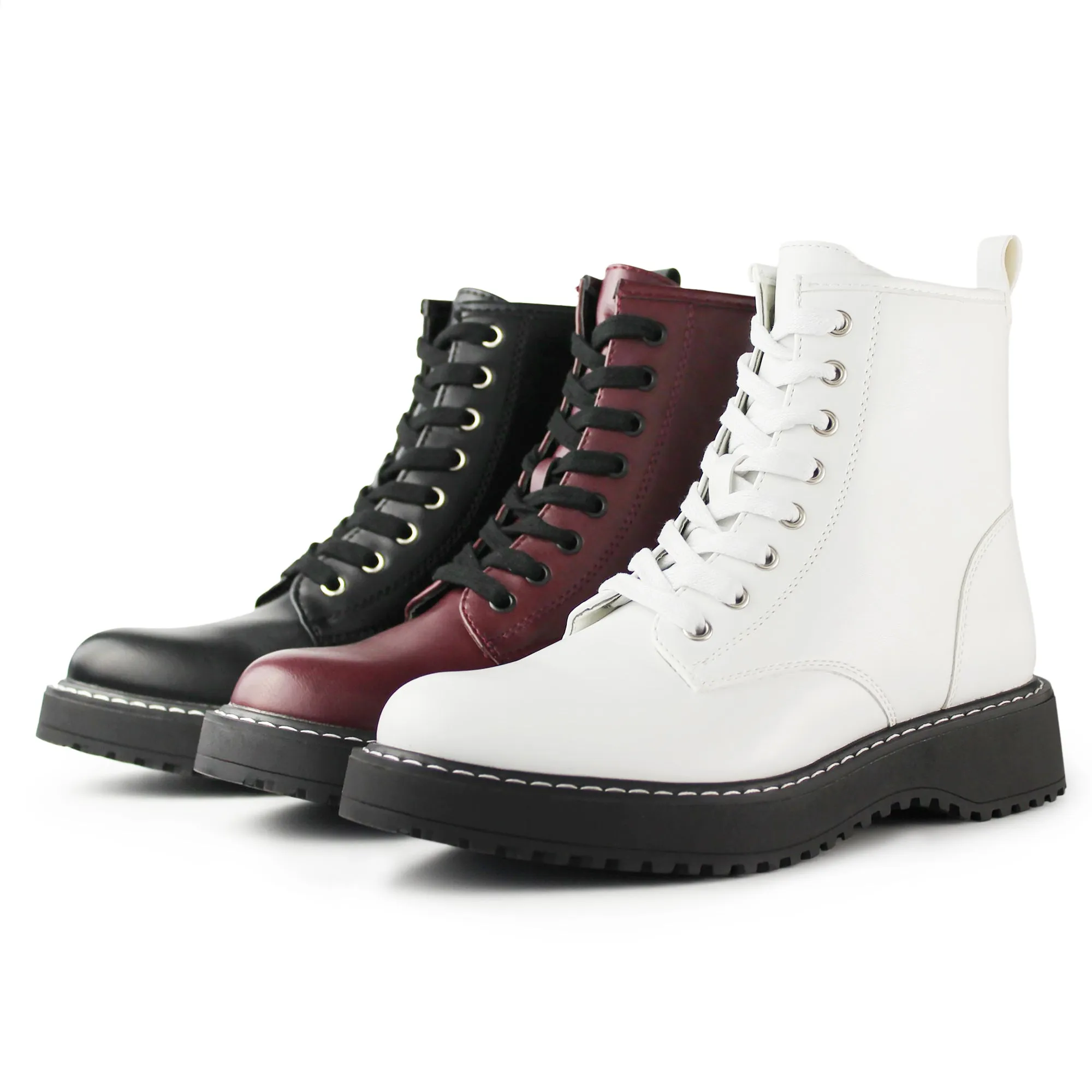 Hawkwell Women's Combat Boots Side Zipper Lace up Ankle Booties