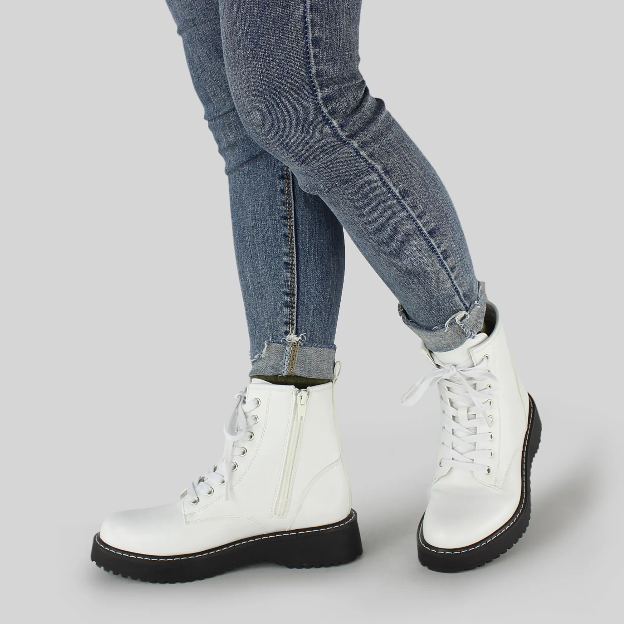 Hawkwell Women's Combat Boots Side Zipper Lace up Ankle Booties