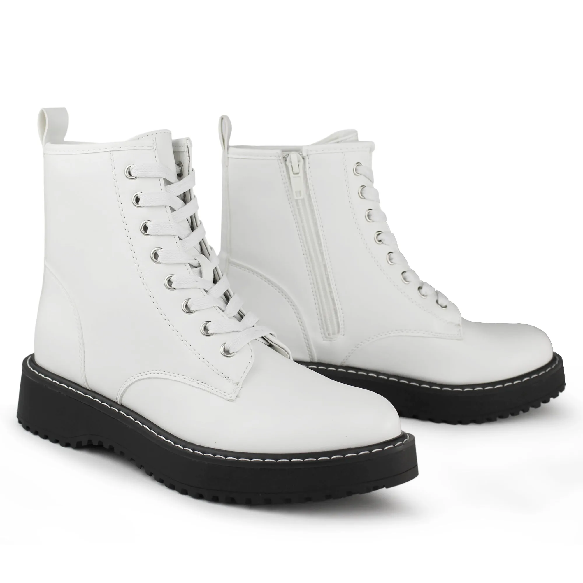 Hawkwell Women's Combat Boots Side Zipper Lace up Ankle Booties