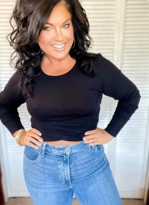 Here For It Long Sleeve Ribbed Crop Top