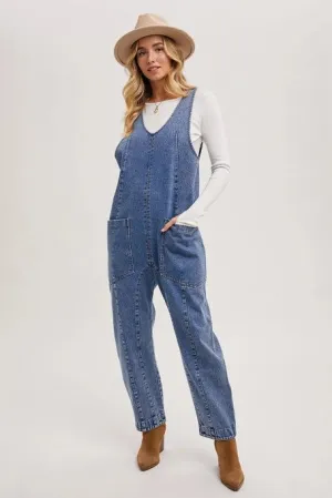 Hitting The Trail Denim Harem Leg Relaxed Jumpsuit