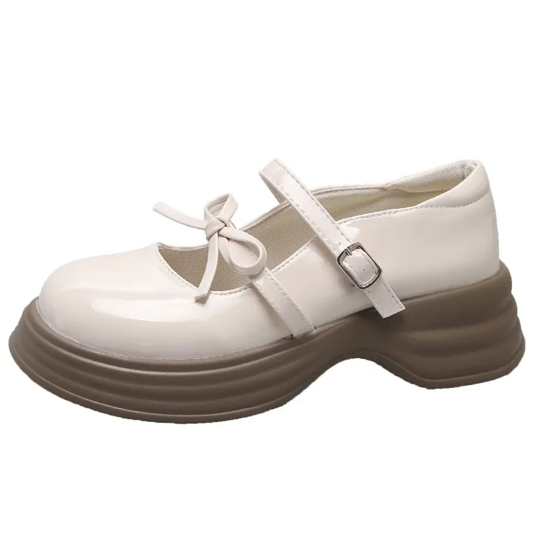 Hnzxzm Black Chunky Platform Mary Jane Shoes for Women Autumn Patent Leather Pumps Woman Thick Bottom Bowknot Lolita Shoes Ladies