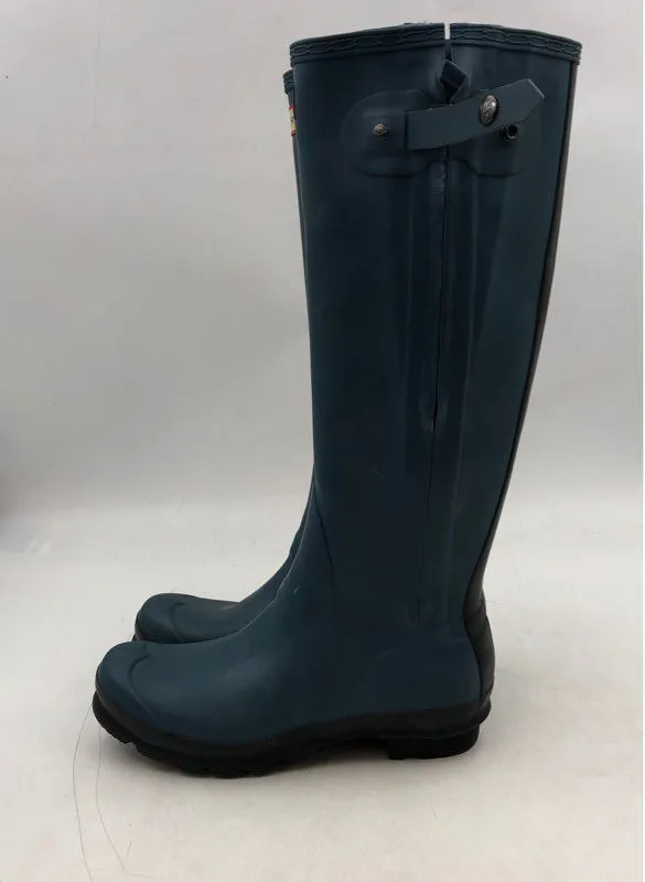 Hunter Women's Blue Round Toe Waterproof Rain Boots - Size 8