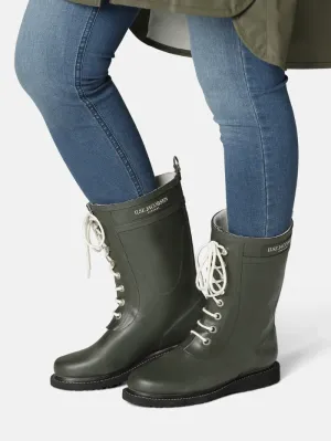 Ilse Jacobsen RUB15 Medium Length Rubber Lace Up Wellington Boots Army RUB15 41