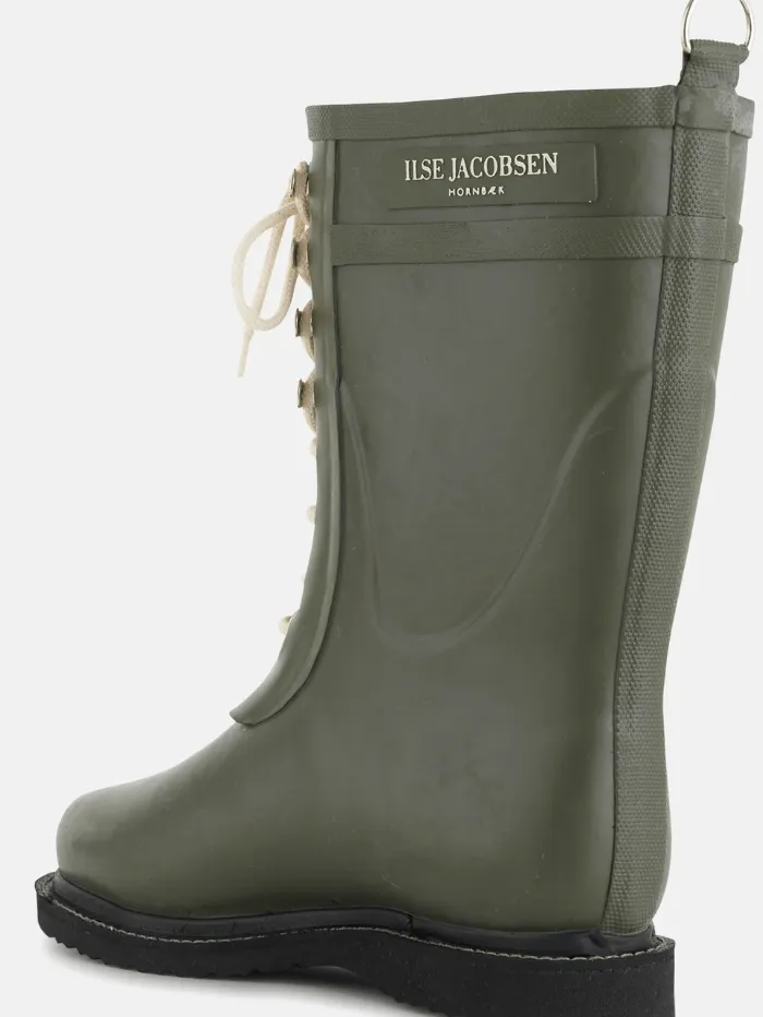 Ilse Jacobsen RUB15 Medium Length Rubber Lace Up Wellington Boots Army RUB15 41