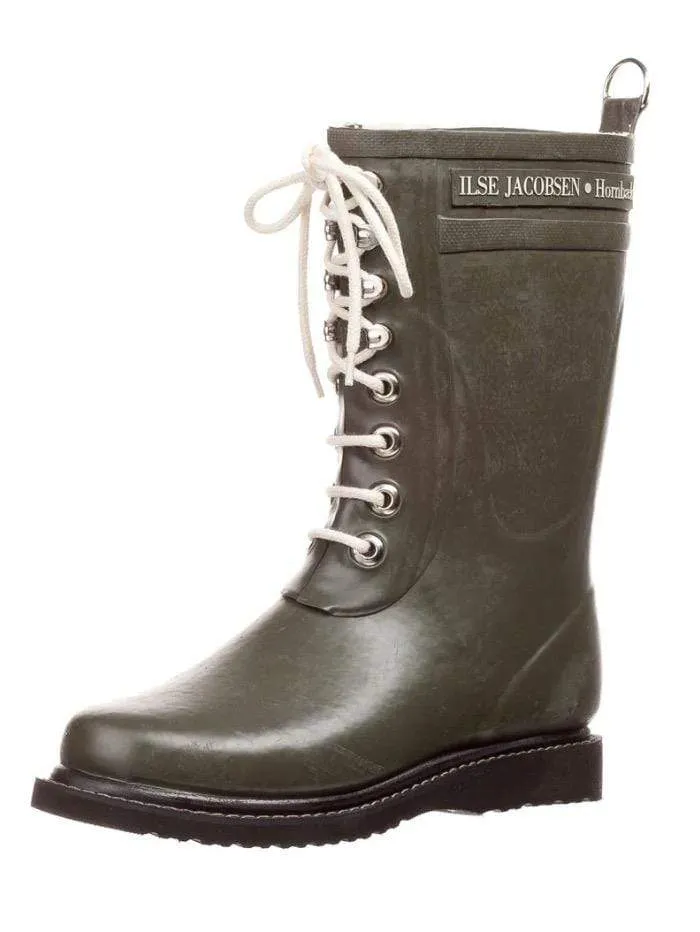 Ilse Jacobsen RUB15 Medium Length Rubber Lace Up Wellington Boots Army RUB15 41