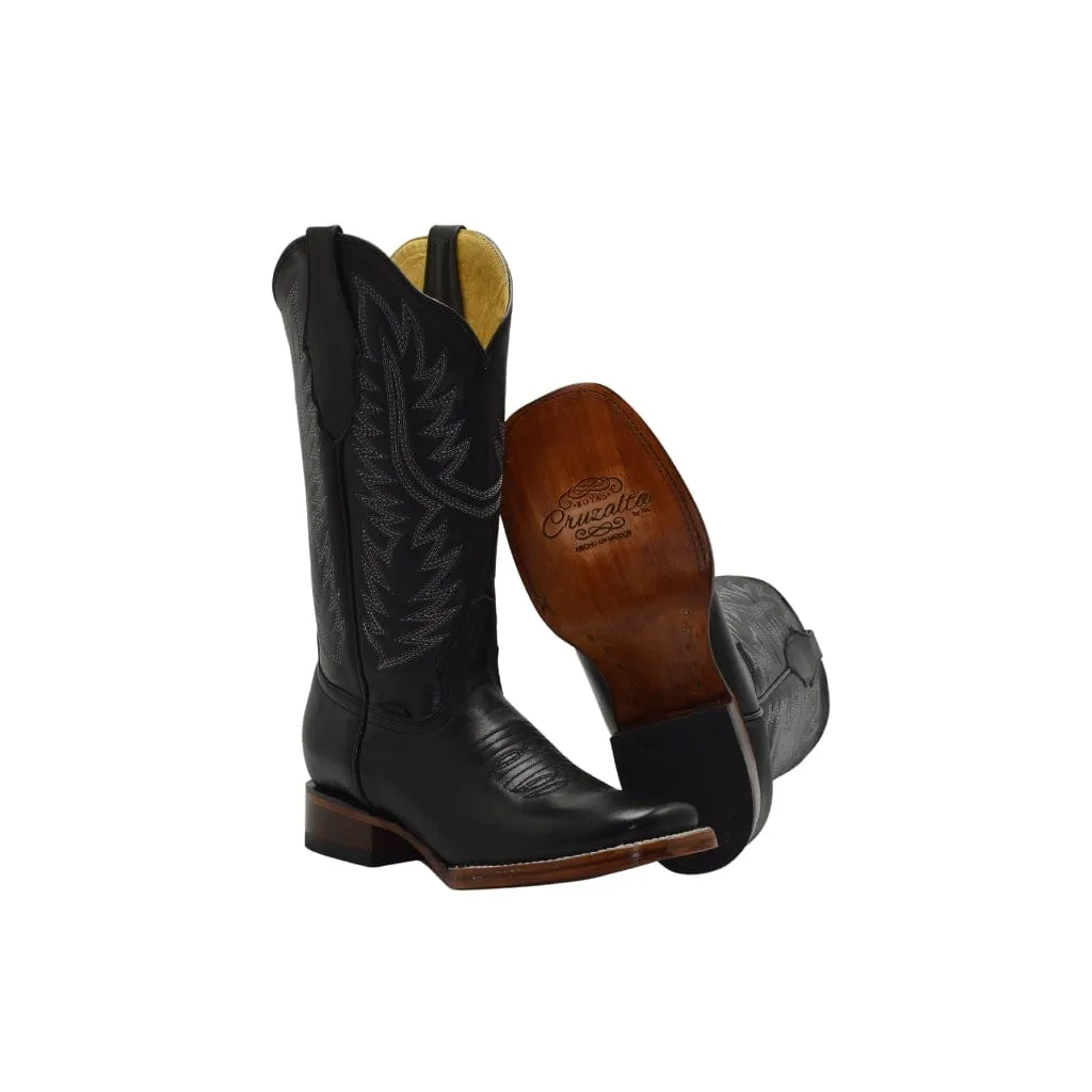 JB16-10 Women Square Toe Boots Black Plain