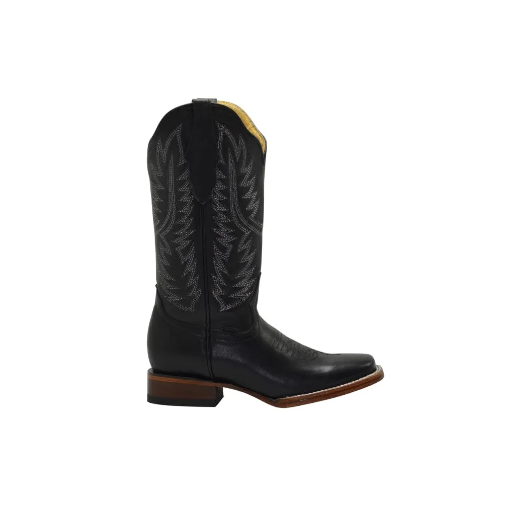 JB16-10 Women Square Toe Boots Black Plain