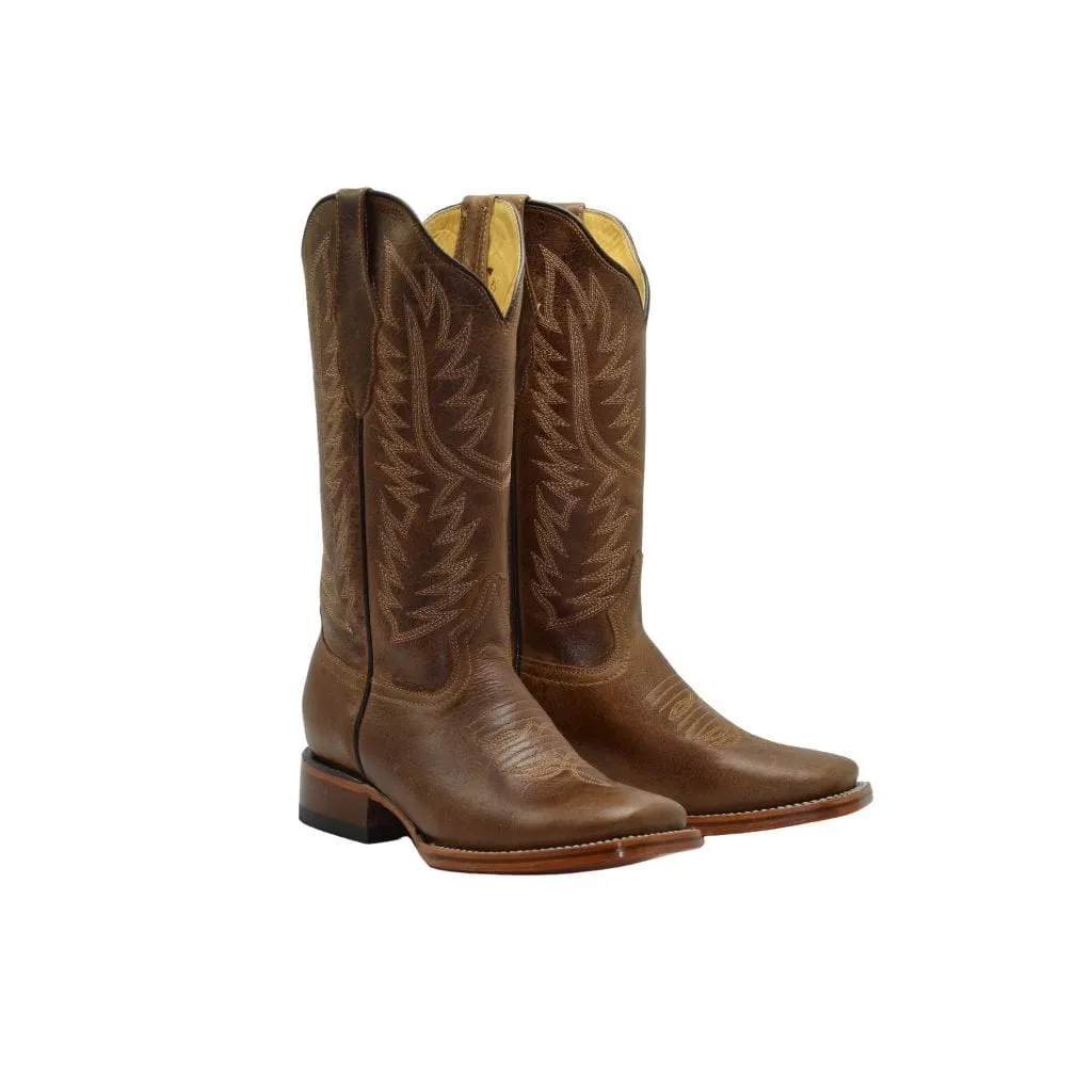 JB16-10 Women Square Toe Boots Brown Plain