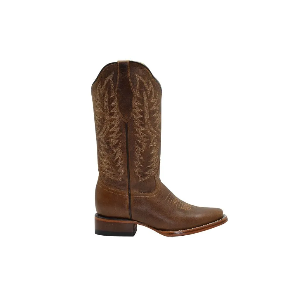 JB16-10 Women Square Toe Boots Brown Plain