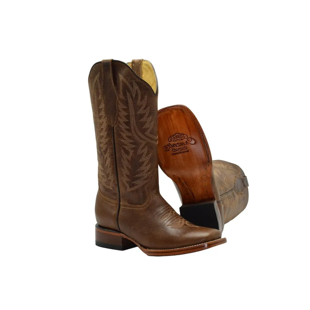 JB16-10 Women Square Toe Boots Brown Plain
