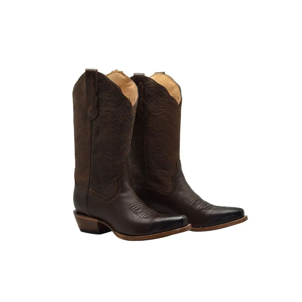 JB301 Women Snip Toe Cowgirl Boots Brown Plain
