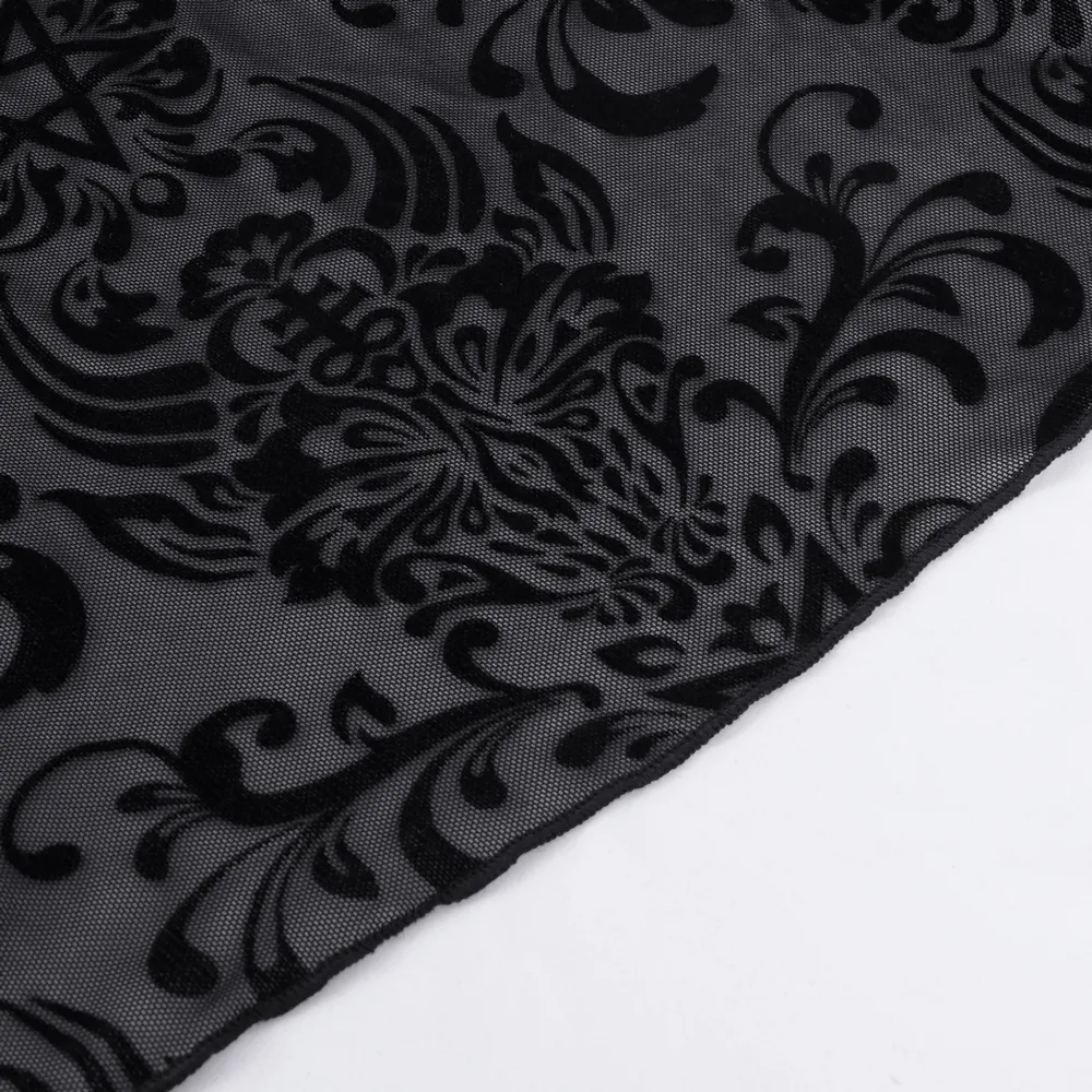 Lace Flare Pants with Velvet Pattern and Gothic Details