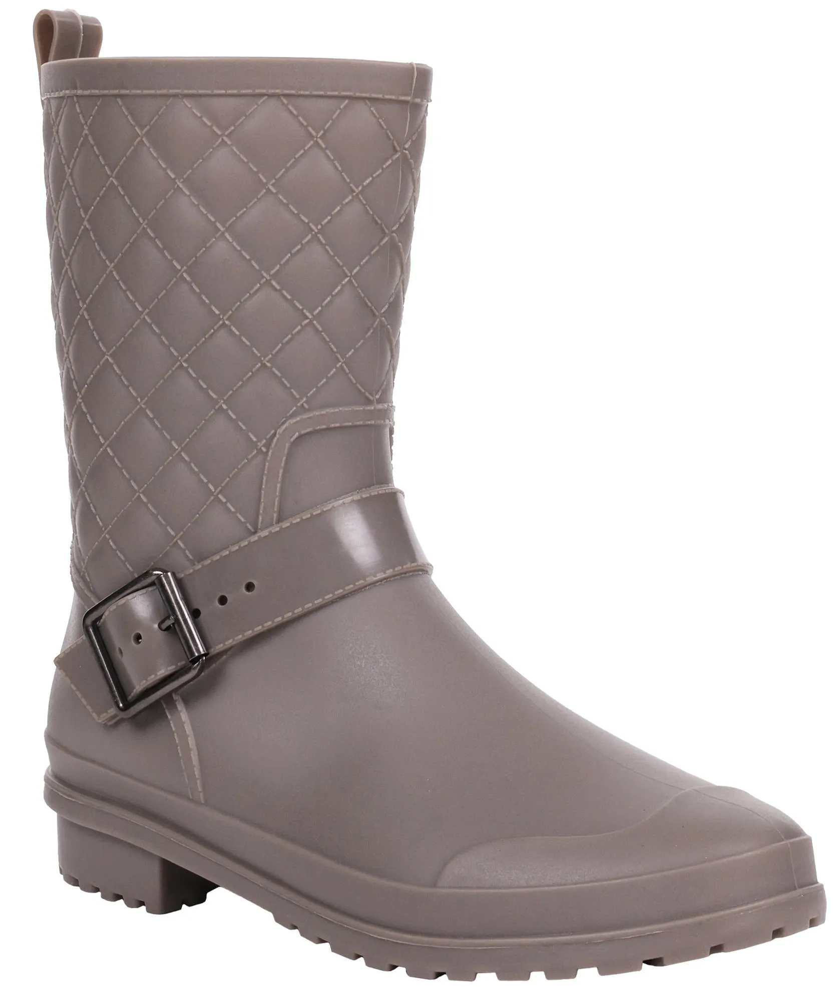 Ladies Matte Solid Taupe Quilted Mid-Calf Rain Boot
