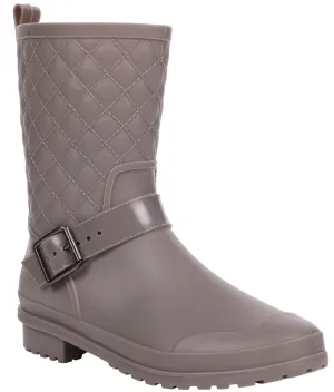 Ladies Matte Solid Taupe Quilted Mid-Calf Rain Boot