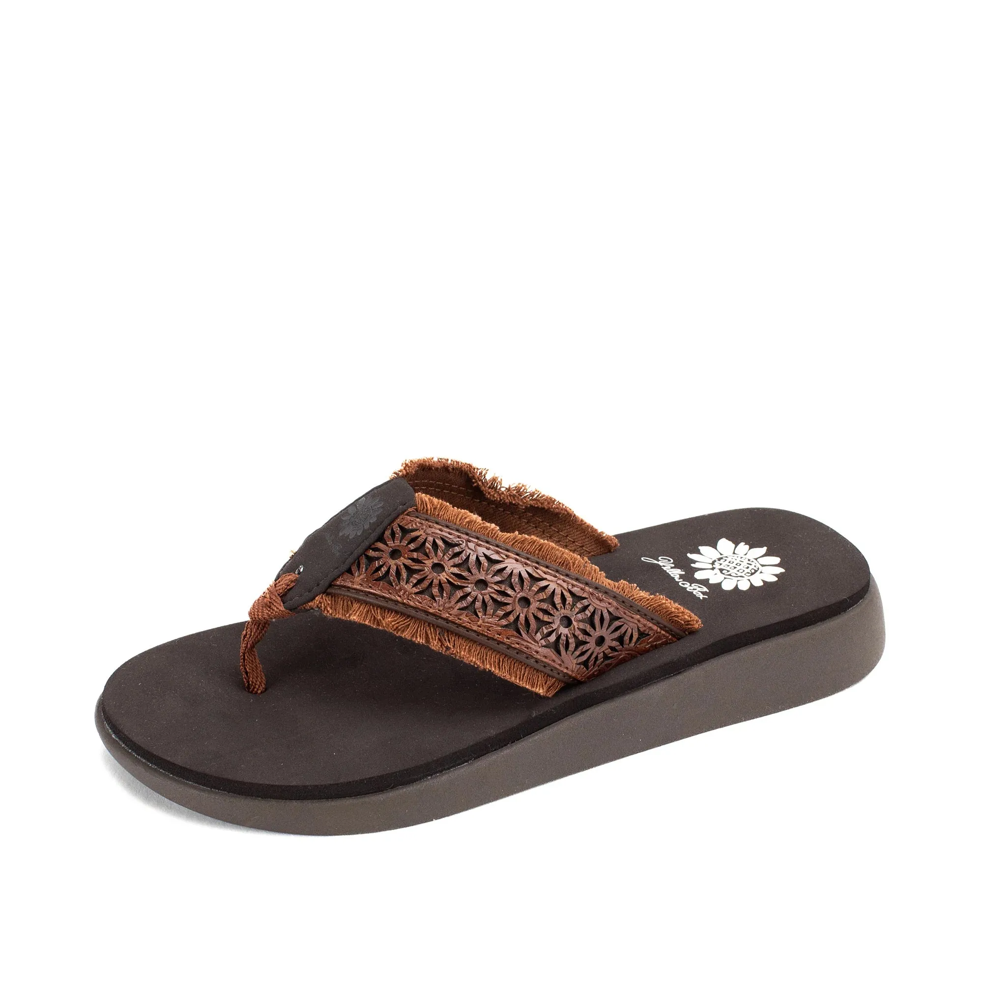 Laser Cut Frayed Flip Flop Sandal | Yellow Box | Griffon Brown