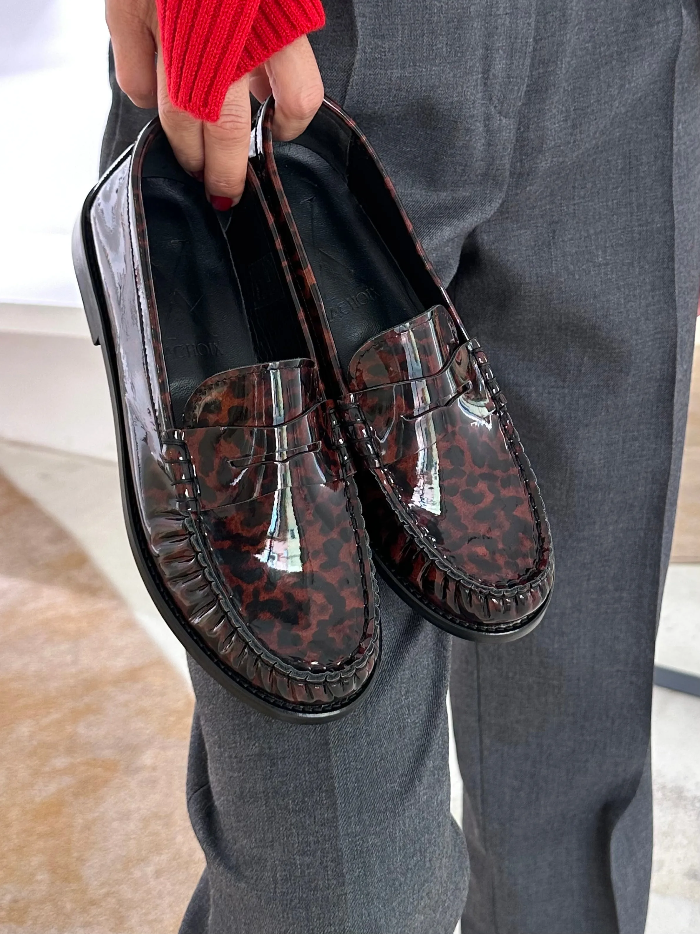 Leopard Glossy Leather Penny Loafer