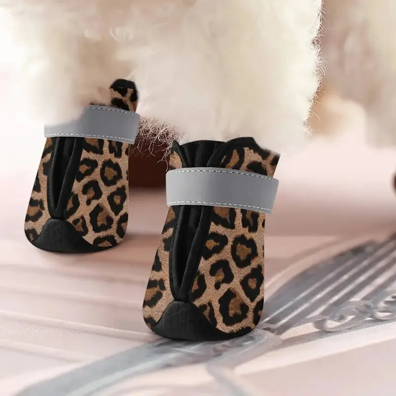 Leopard Print Dog Booties for Extra Grip and Paw Protection