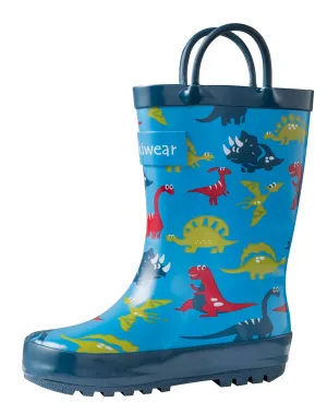 Loop Handle Boots, Blue Dinosaurs