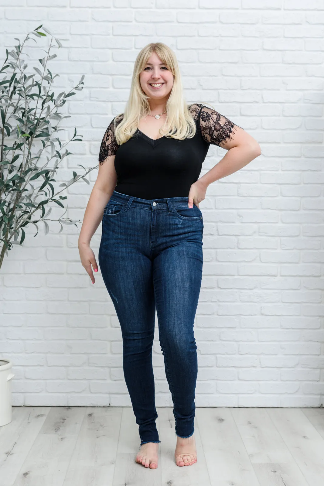 Maeve Mid-Rise Dark Wash Cuffed Skinny