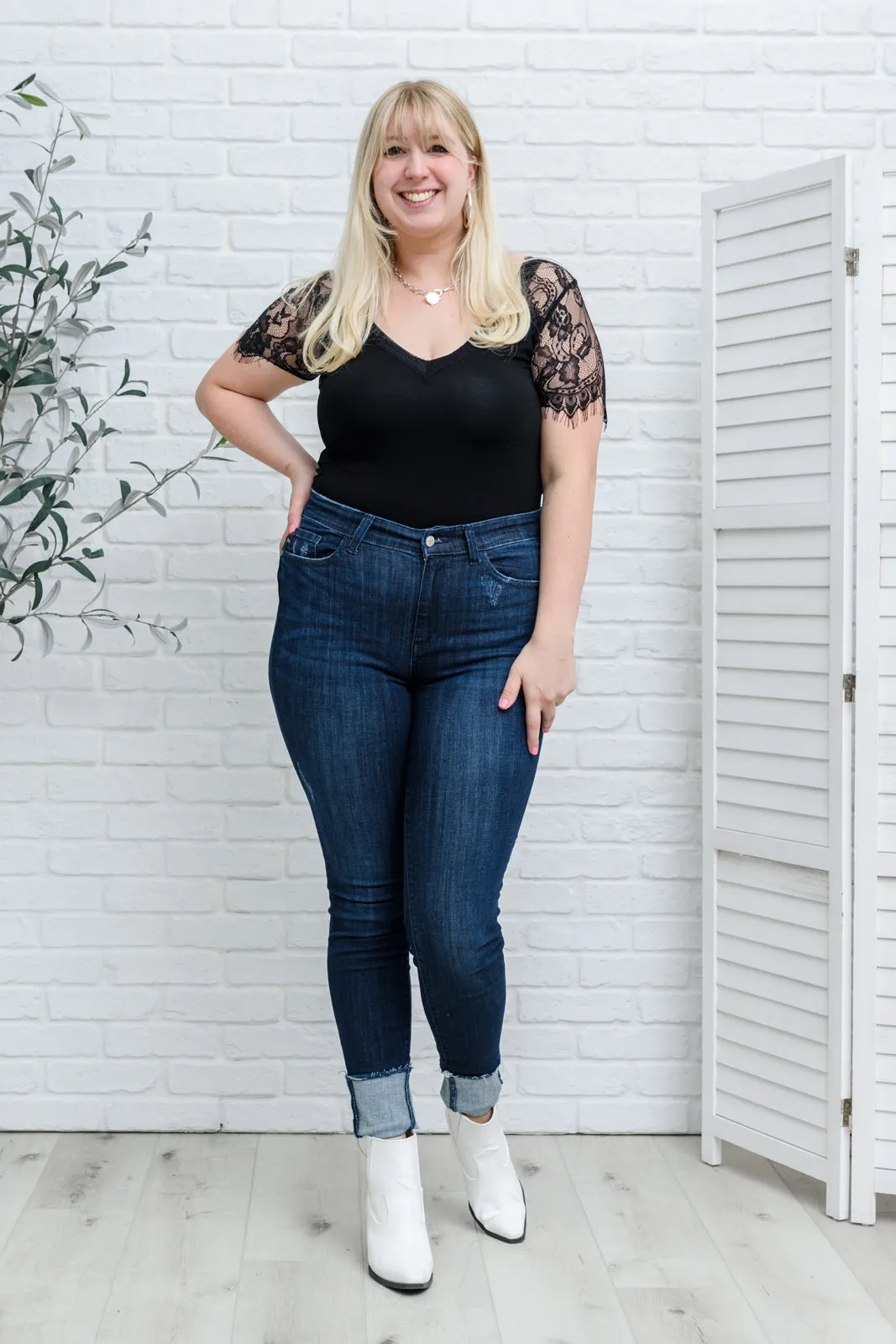 Maeve Mid-Rise Dark Wash Cuffed Skinny