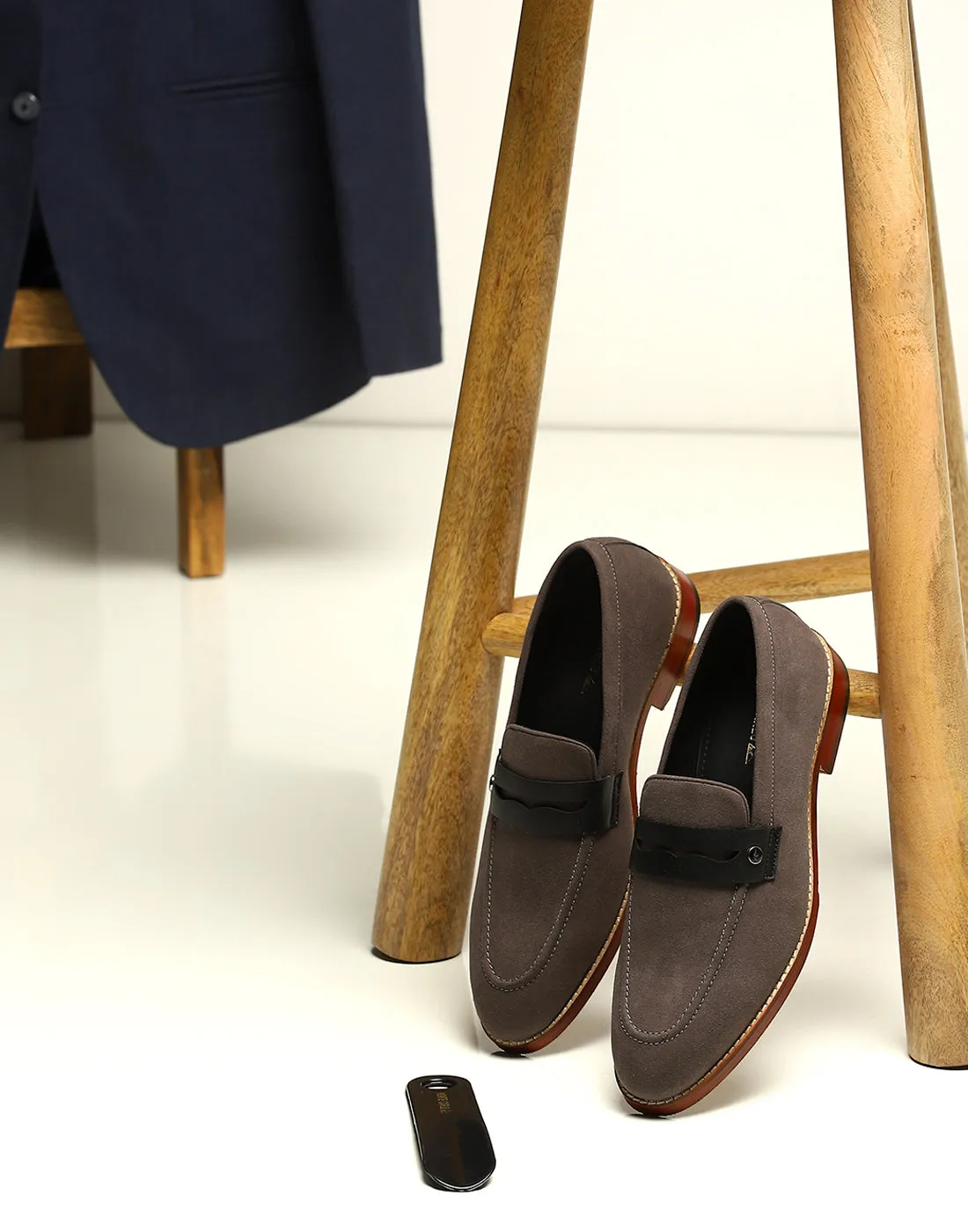 Men Grey Slip on Microfiber Loafers