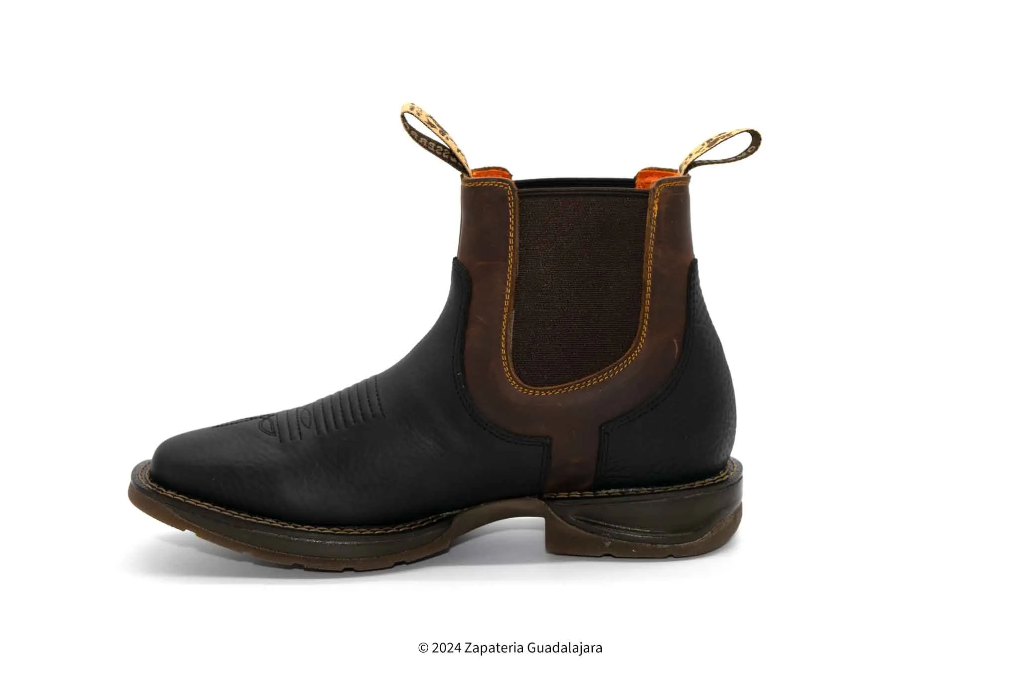 MEN SQUARE TOE RHINO BLACK DAYDO-MIX RUBBER SOLE LEATHER BOOT