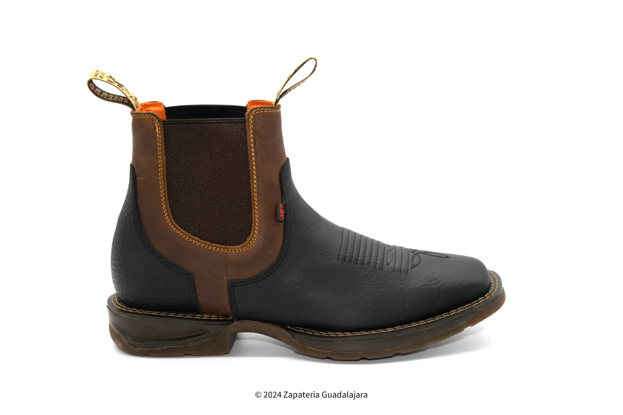 MEN SQUARE TOE RHINO BLACK DAYDO-MIX RUBBER SOLE LEATHER BOOT