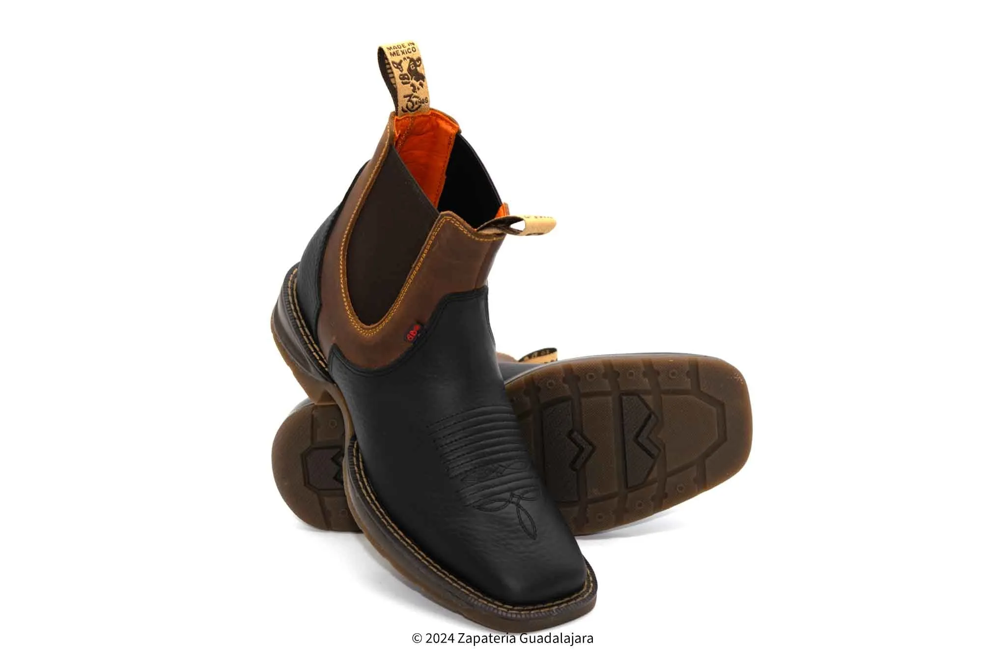 MEN SQUARE TOE RHINO BLACK DAYDO-MIX RUBBER SOLE LEATHER BOOT