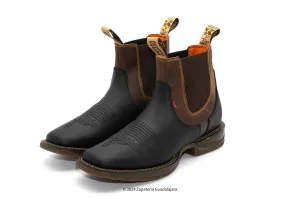 MEN SQUARE TOE RHINO BLACK DAYDO-MIX RUBBER SOLE LEATHER BOOT