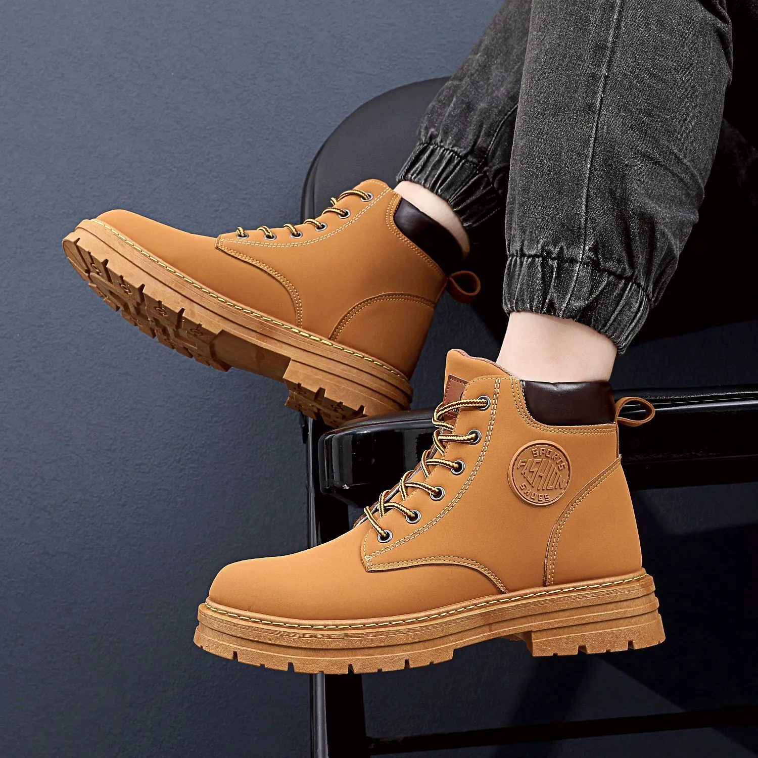 Mens Chunky Mid Heel Fashion Ankle Boots