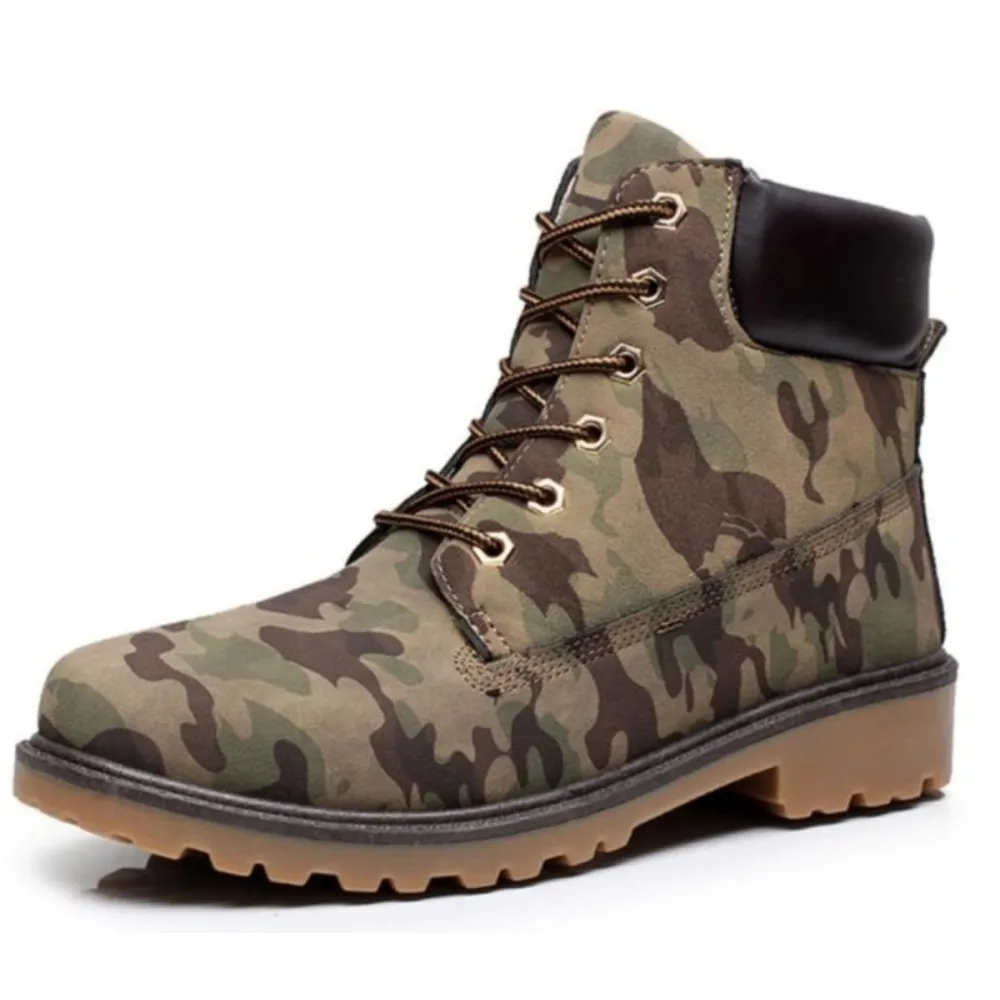 Mens Outdoor Waterproof Army Style Boots in Brown