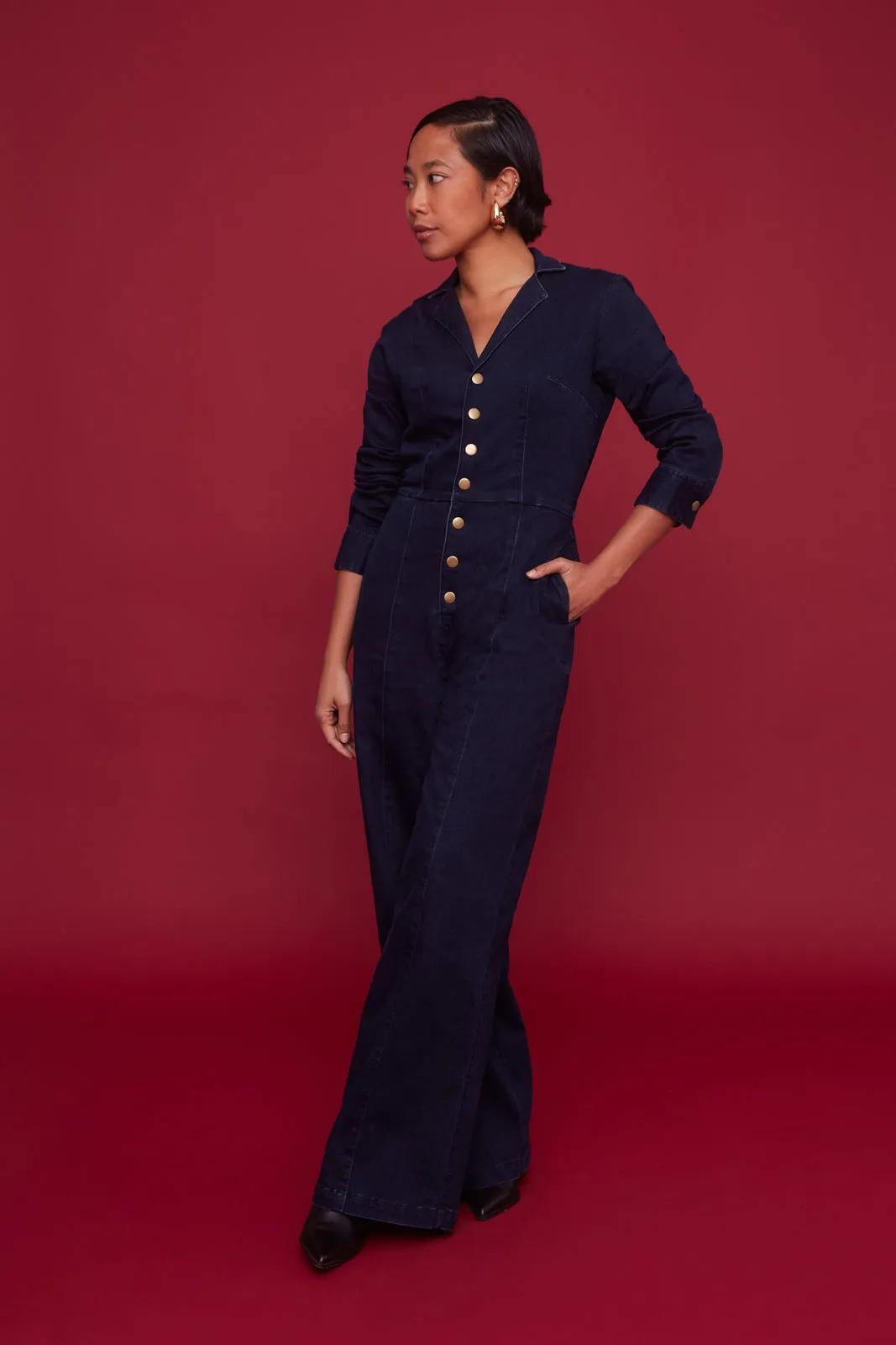 Midnight Denim Long-Sleeve Jumpsuit (Re-Mixed)