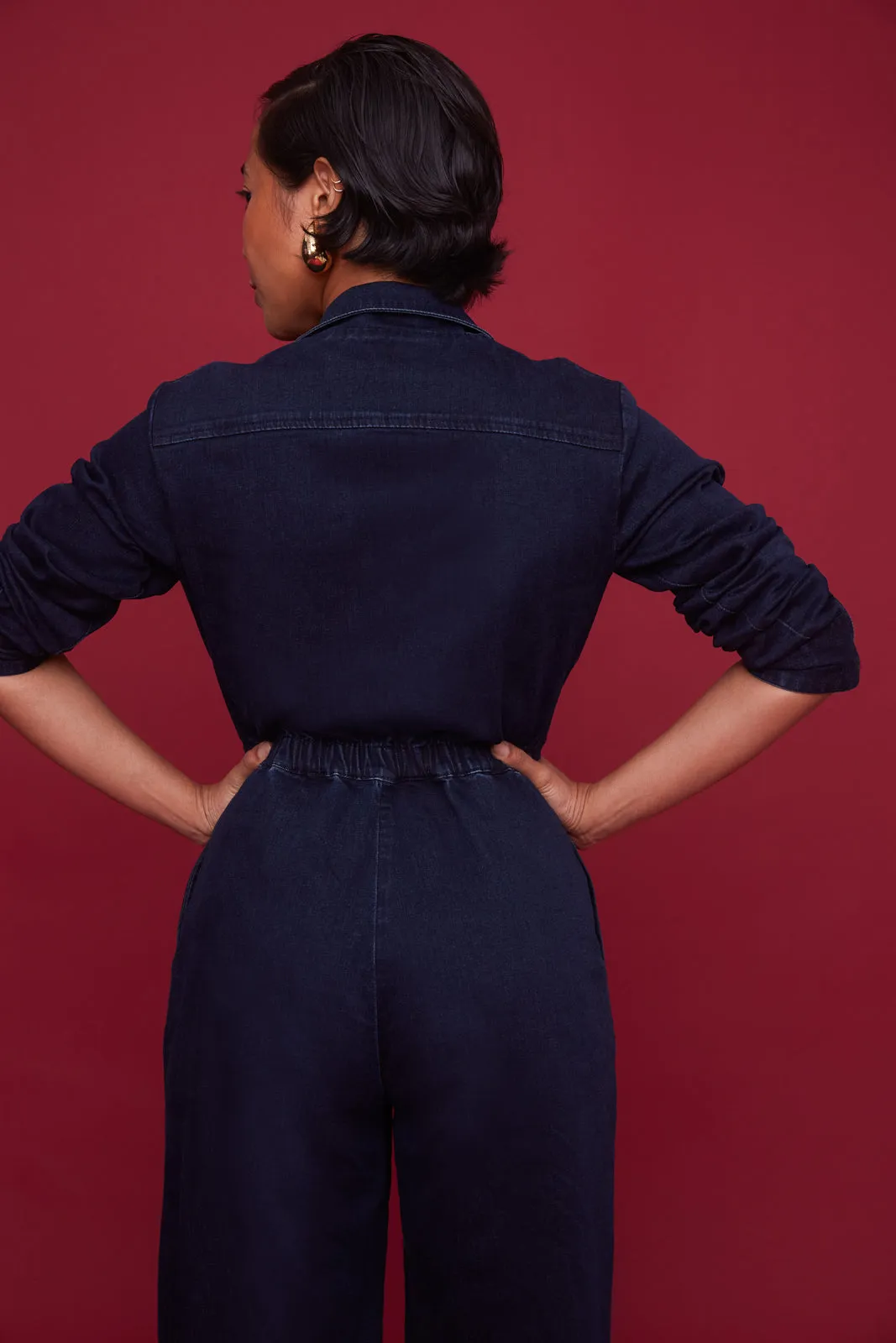 Midnight Denim Long-Sleeve Jumpsuit (Re-Mixed)