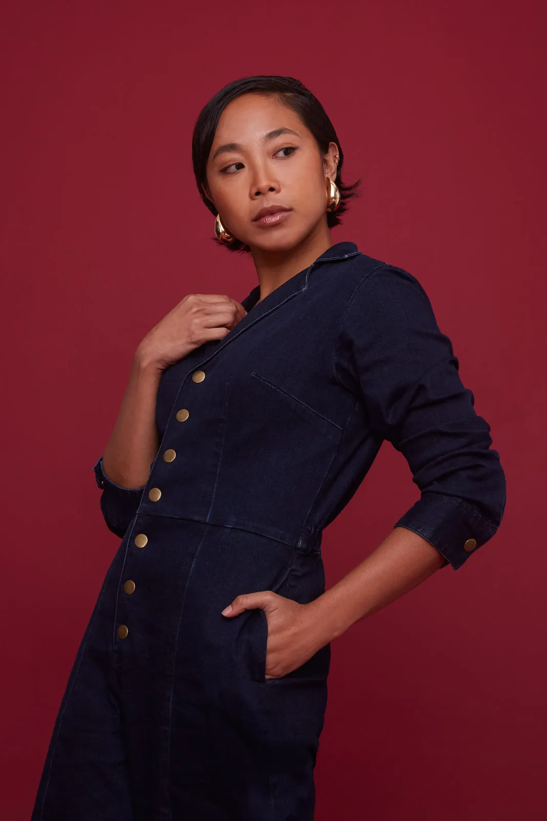 Midnight Denim Long-Sleeve Jumpsuit (Re-Mixed)