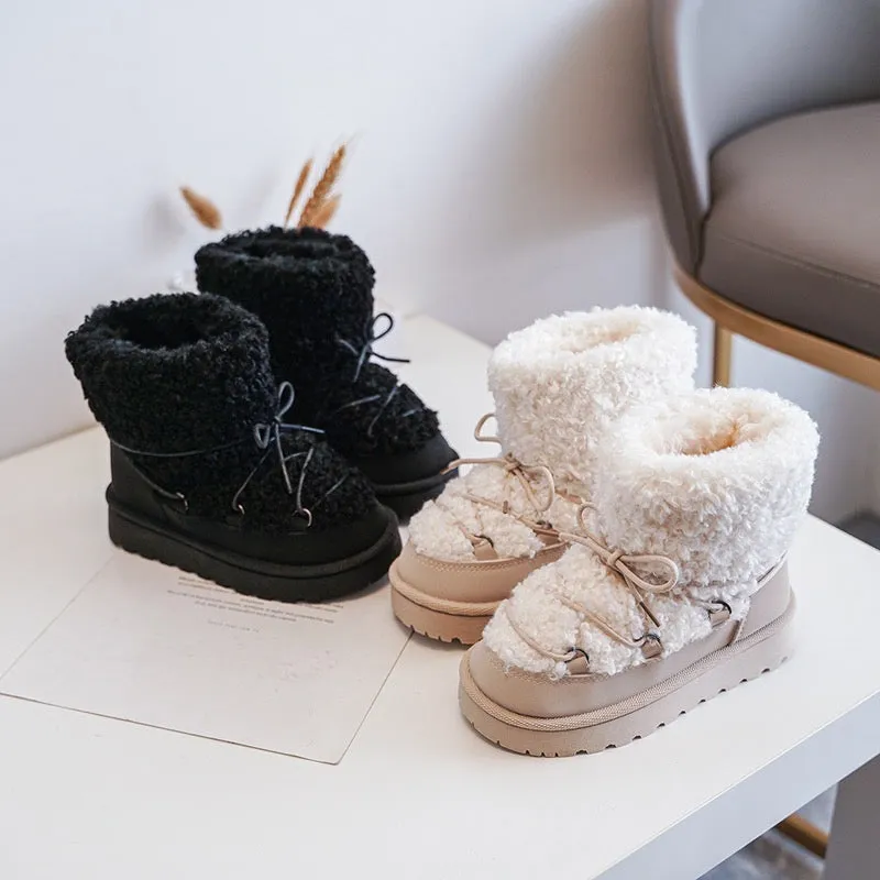 MINI KIDS LOUISE BEIGE TEDDY ANKLE SNOW BOOTS
