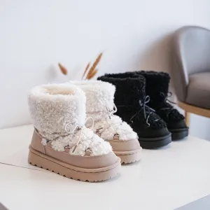 MINI KIDS LOUISE BEIGE TEDDY ANKLE SNOW BOOTS