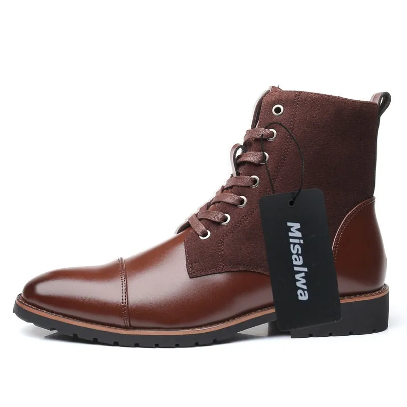 Misalwa Winter Men Snow Boots Warm Plush Plus Size 38-48 Men Boots Pointed Toe Winter Casual Leather Shoes Men Chelsea Boots
