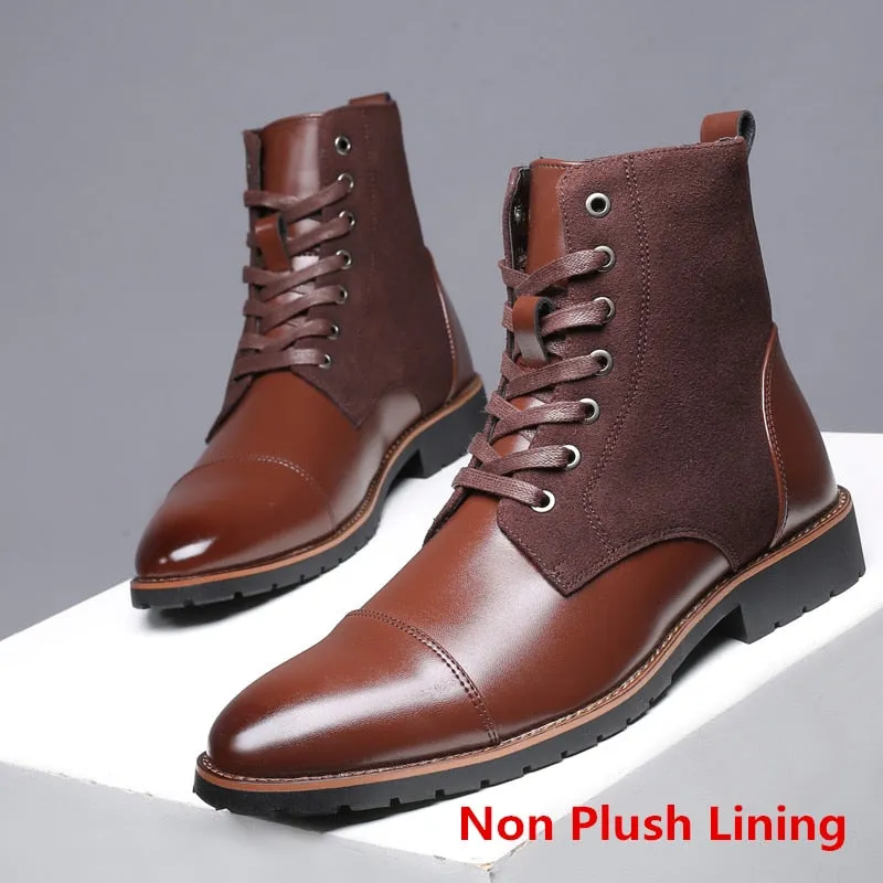 Misalwa Winter Men Snow Boots Warm Plush Plus Size 38-48 Men Boots Pointed Toe Winter Casual Leather Shoes Men Chelsea Boots