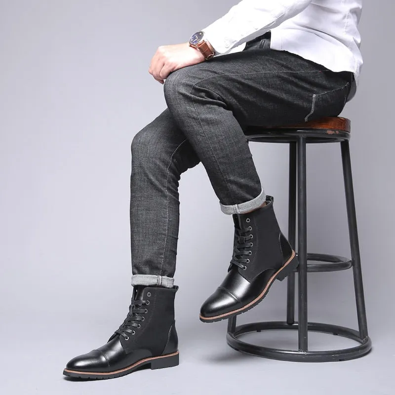 Misalwa Winter Men Snow Boots Warm Plush Plus Size 38-48 Men Boots Pointed Toe Winter Casual Leather Shoes Men Chelsea Boots